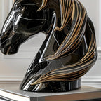 Black Horse Head Statue - Abstract Modern Resin Sculpture with Glossy Finish & Golden Accents,... - House Of Avana