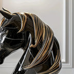 Black Horse Head Statue - Abstract Modern Resin Sculpture with Glossy Finish & Golden Accents,... - House Of Avana