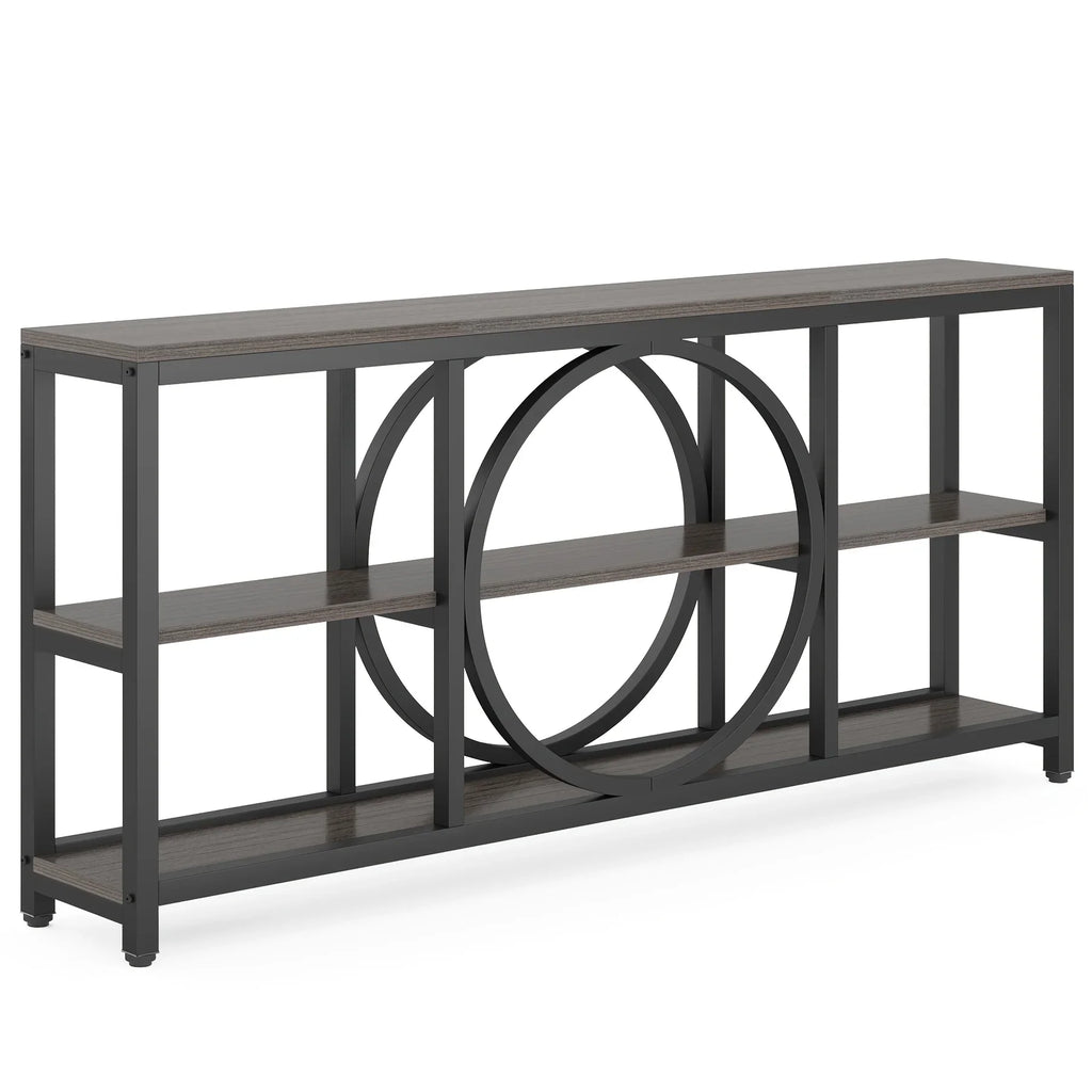 70.9 Inch Sofa Console Table, Extra Long Narrow Entryway Tables with Tier Wood Storage Shelves Metal... - House Of Avana
