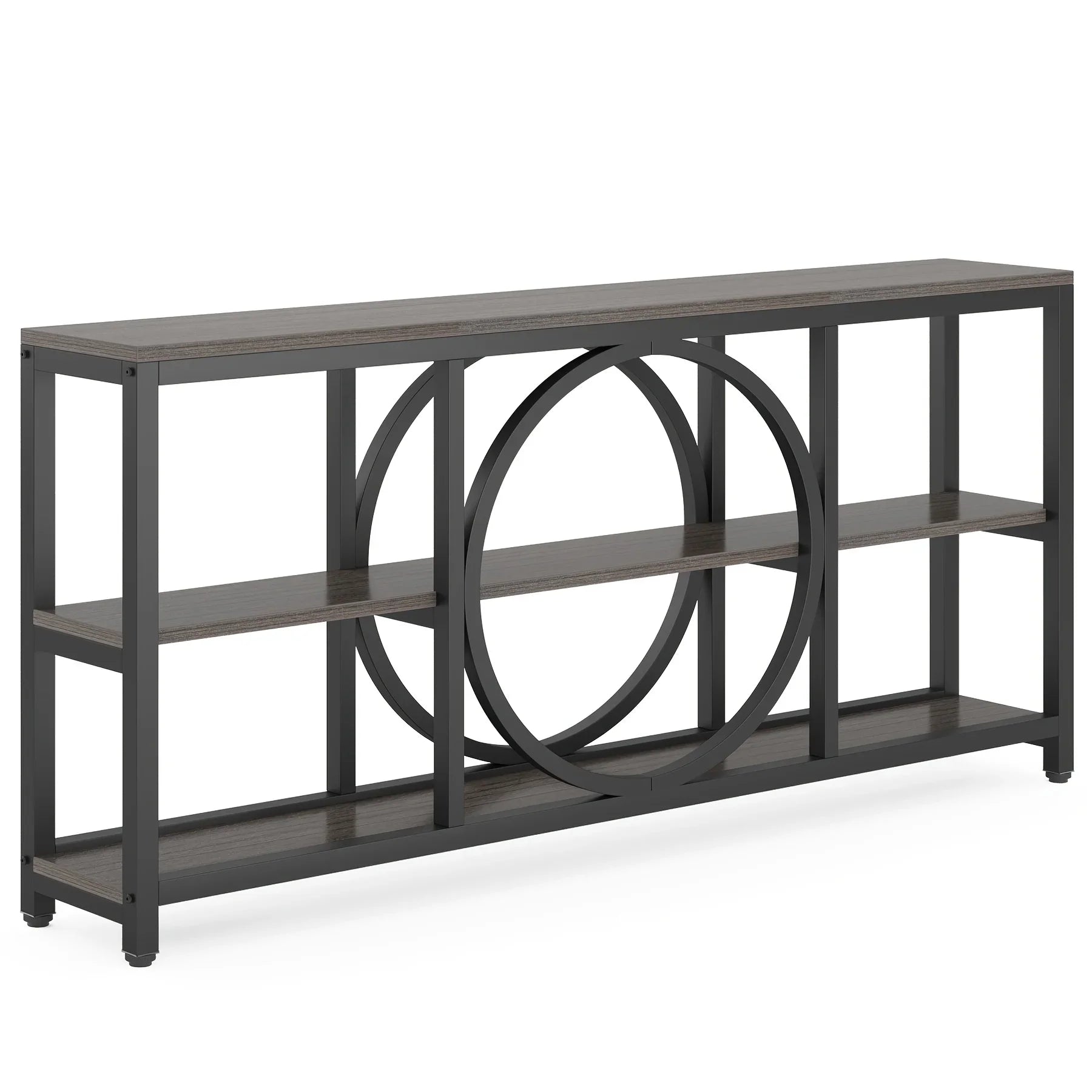 70.9 Inch Sofa Console Table, Extra Long Narrow Entryway Tables with Tier Wood Storage Shelves Metal... - House Of Avana