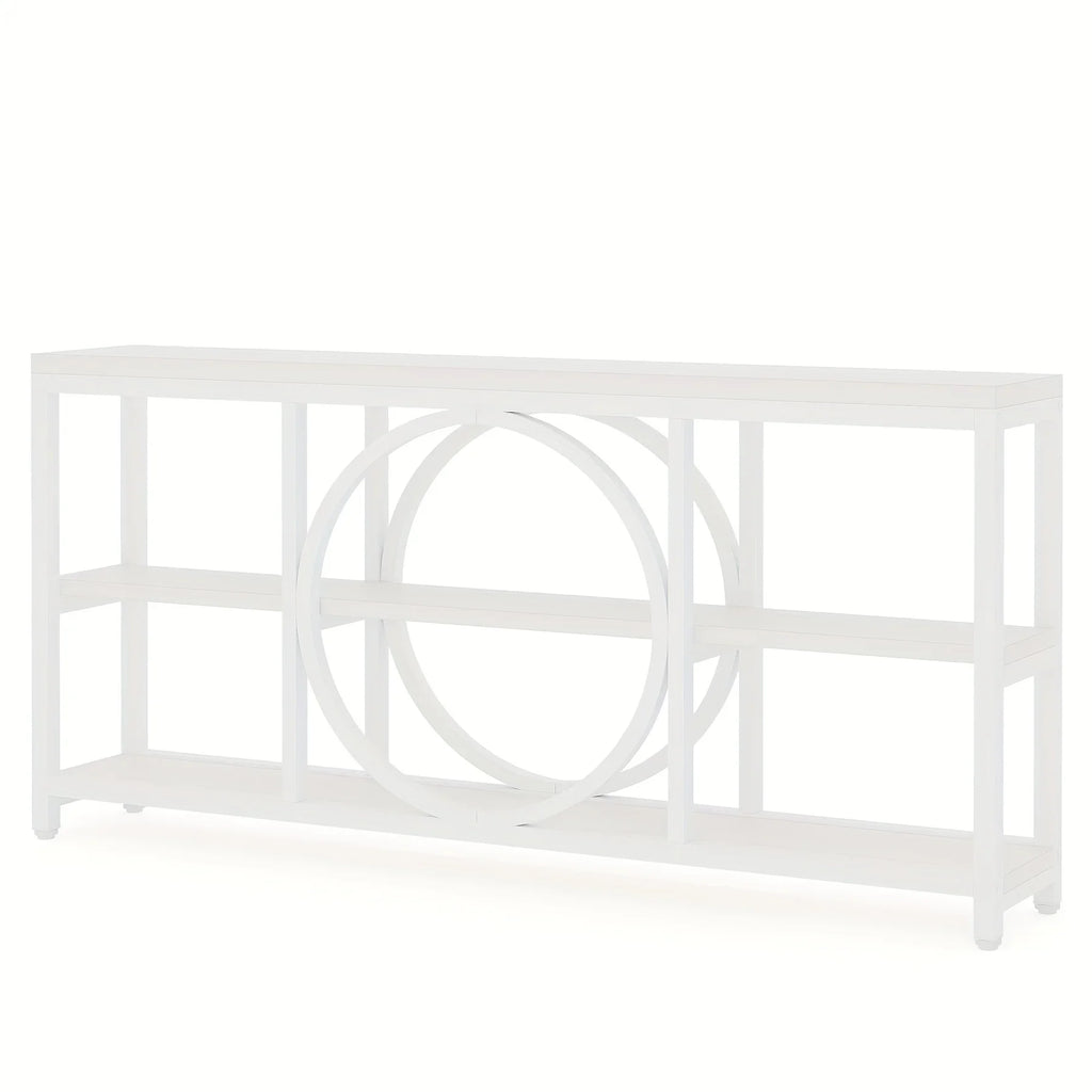 70.9 Inch Sofa Console Table, Extra Long Narrow Entryway Tables with Tier Wood Storage Shelves Metal... - House Of Avana