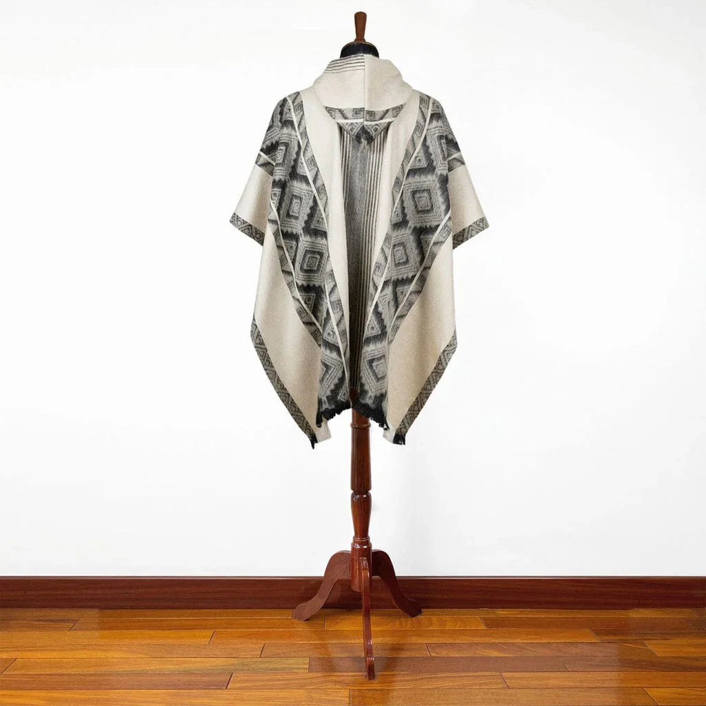 Black Grey Diamonds Alpaca Poncho