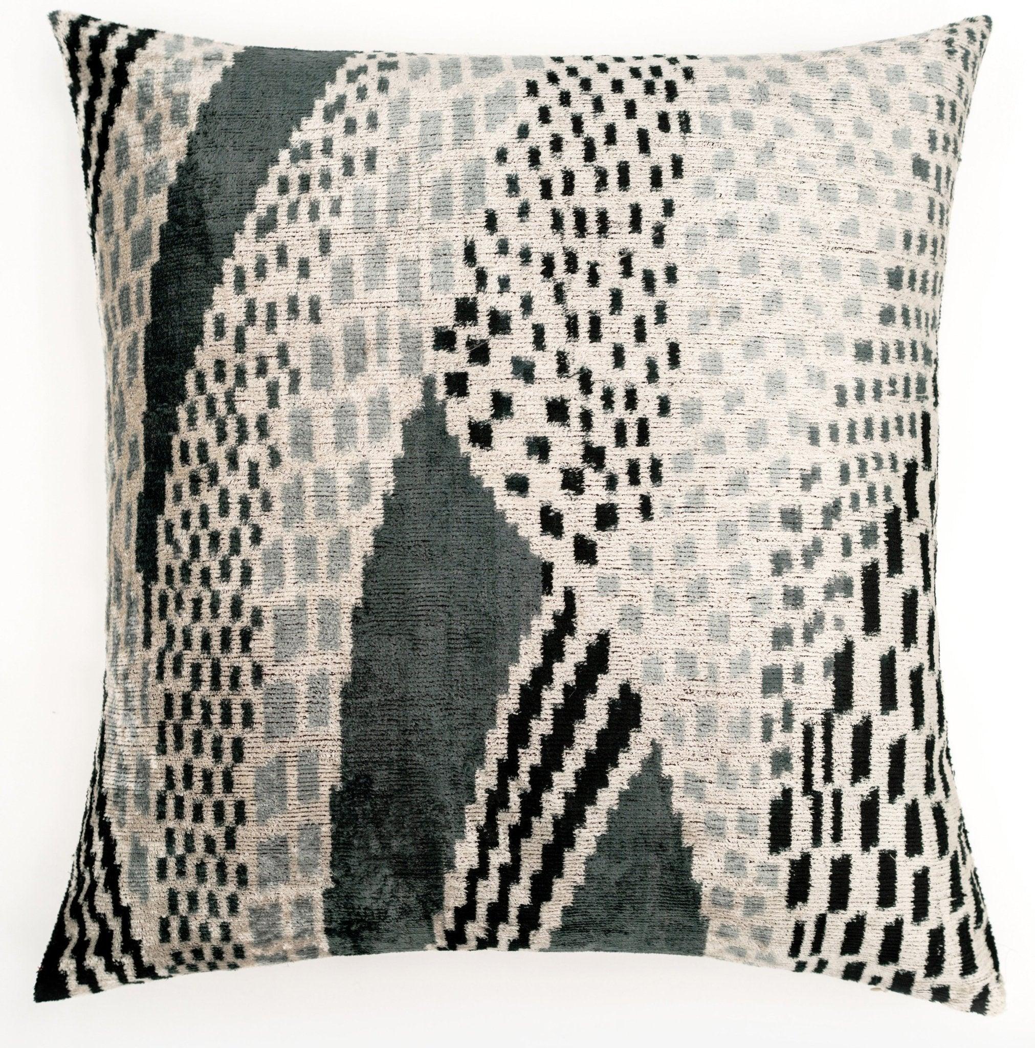 Canvello Handmade Silk Velvet Throw Pillow with Down Feather Insert – Geometric Black and Grey Design -... - House Of Avana