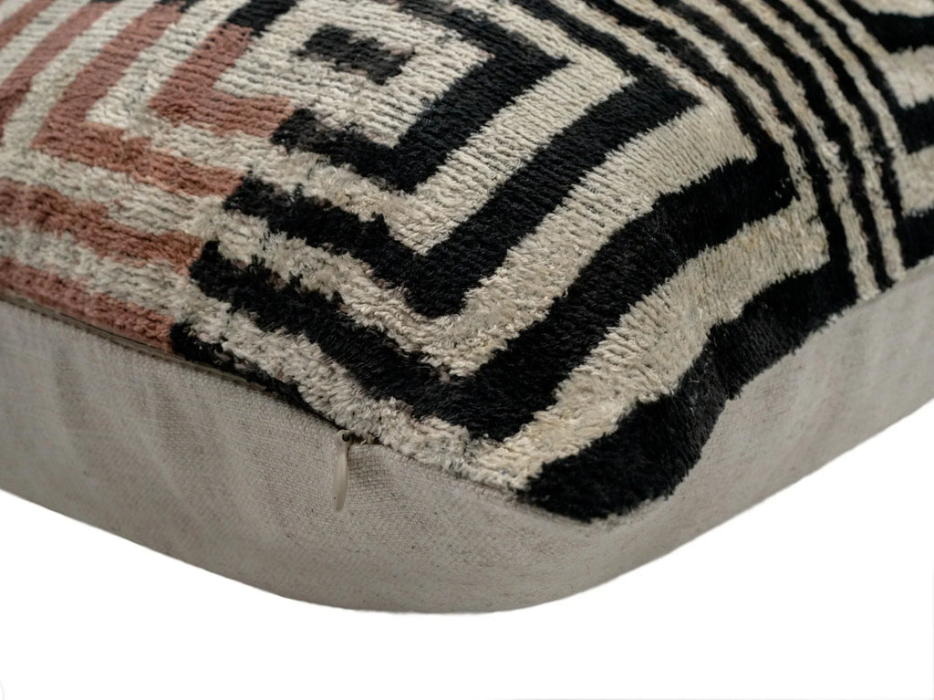 Canvello Handmade Silk Velvet Throw Pillow with Down Feather Insert – Maze Pattern in Black, Grey, and... - House Of Avana