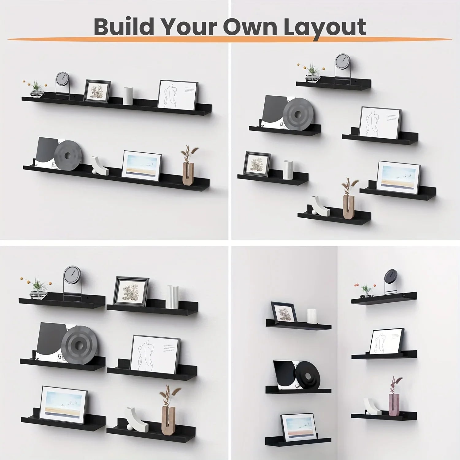 S Heavy-duty Black Floating Shelves, back view - House Of Avana