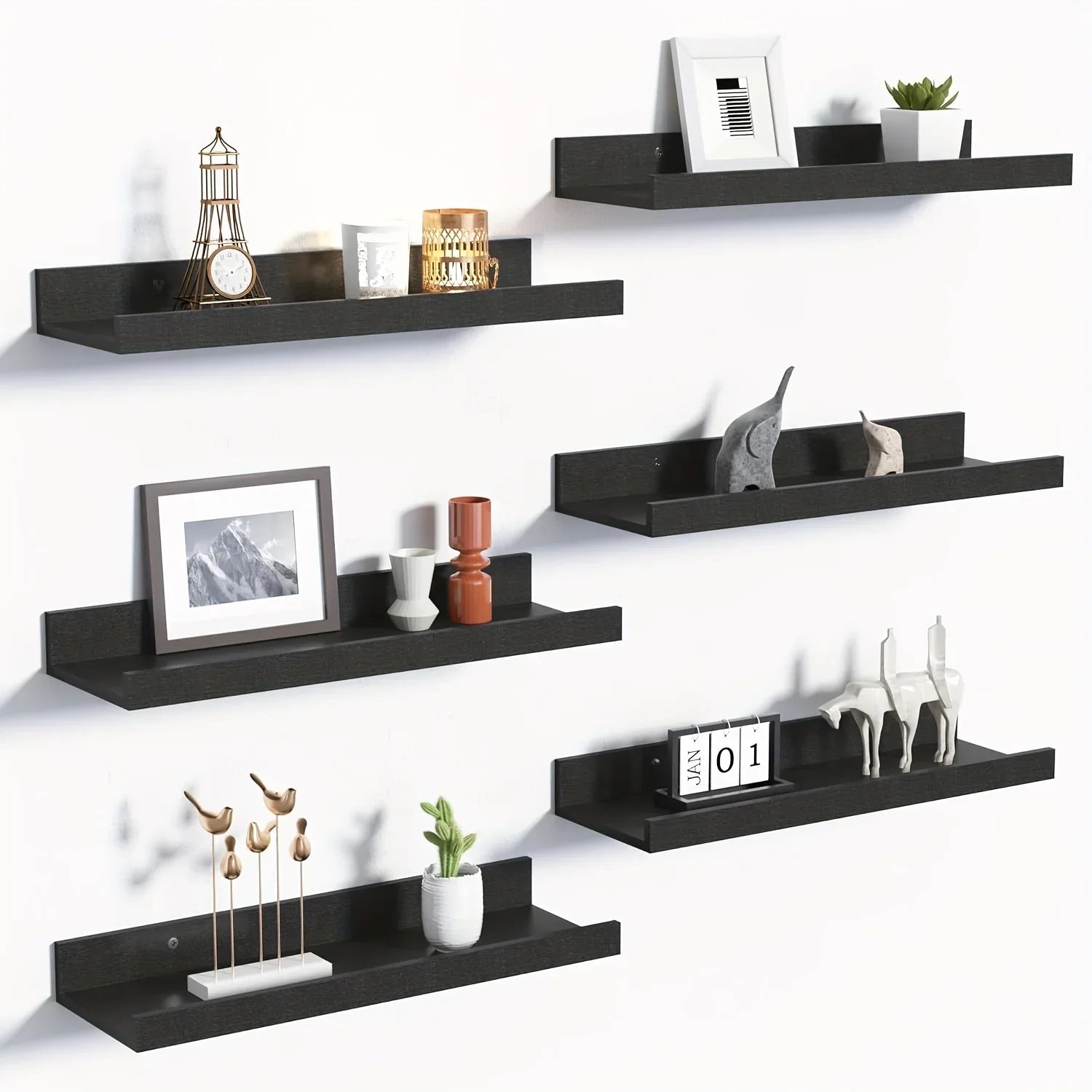 S Heavy-duty Black Floating Shelves, front view - House Of Avana
