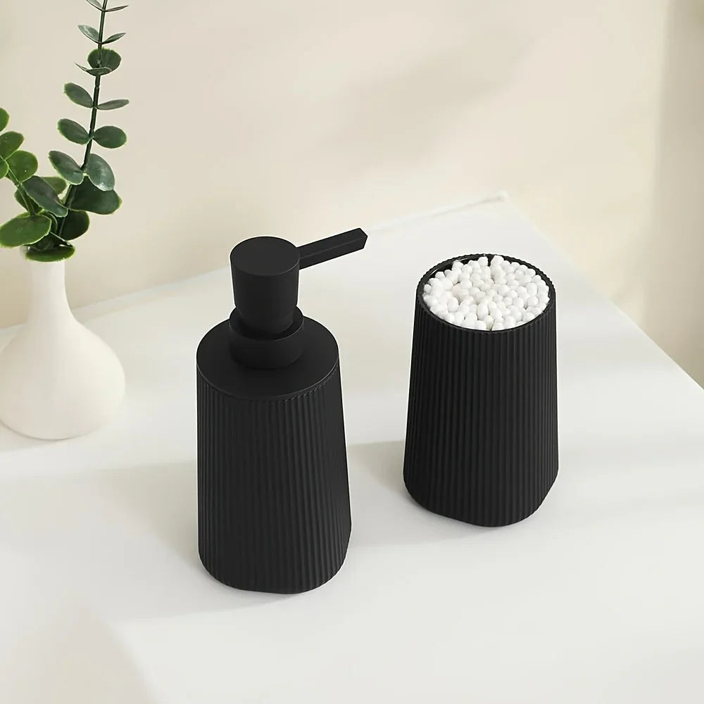 Accessories S Soap Dispenser and Toothbrush Holder Set Striped Black, S Bathroom Organizer Set, Plastic... - House Of Avana