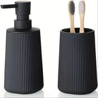 Accessories S Soap Dispenser and Toothbrush Holder Set Striped Black, S Bathroom Organizer Set, Plastic... - House Of Avana