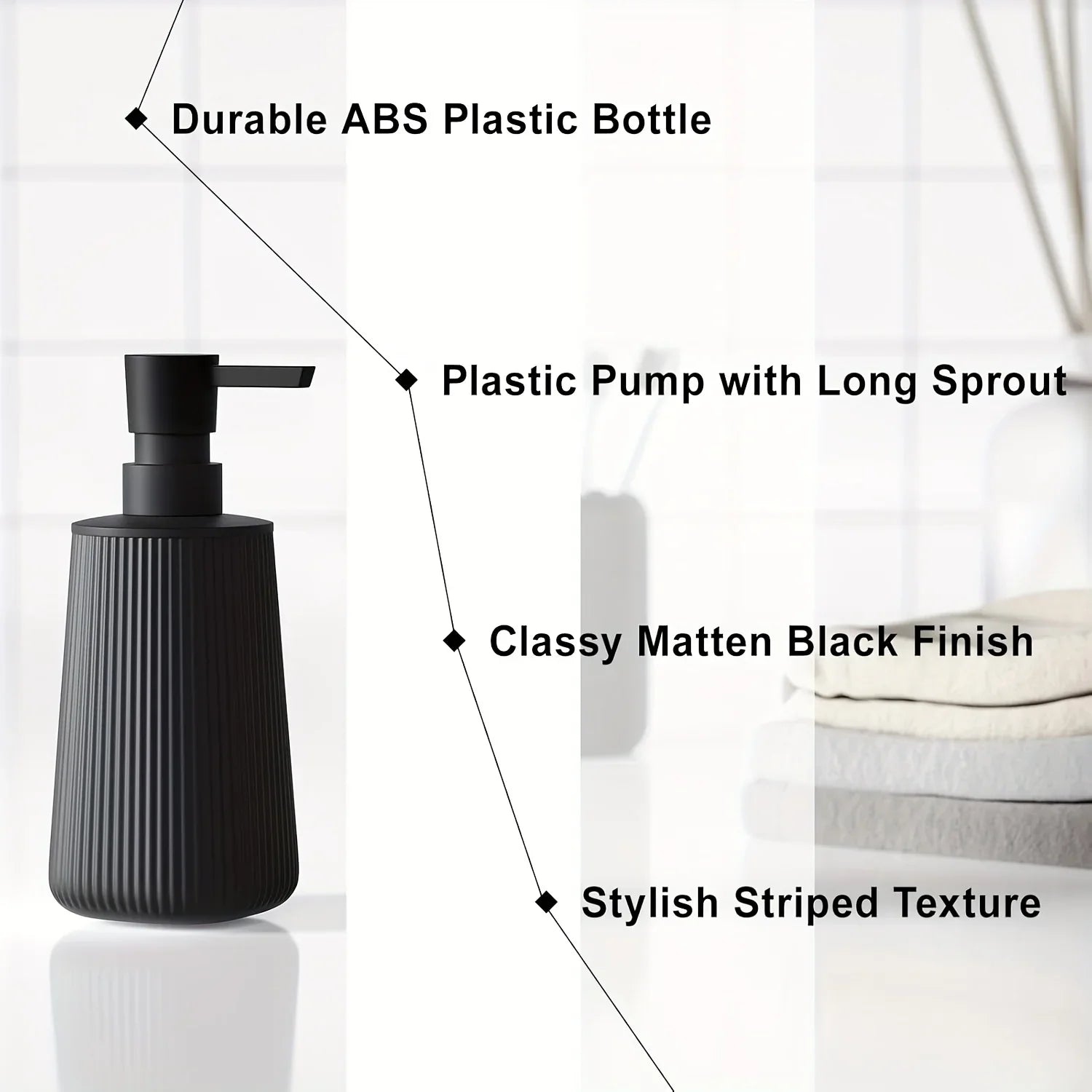 Accessories S Soap Dispenser and Toothbrush Holder Set Striped Black, S Bathroom Organizer Set, Plastic... - House Of Avana