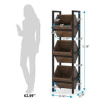Black Industrial Farmhouse 3 Bin 36 Bottle Wine Rack Storage Display Shelf