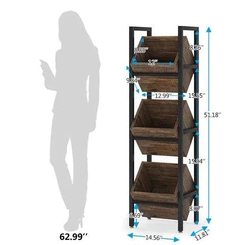 Black Industrial Farmhouse 3 Bin 36 Bottle Wine Rack Storage Display Shelf