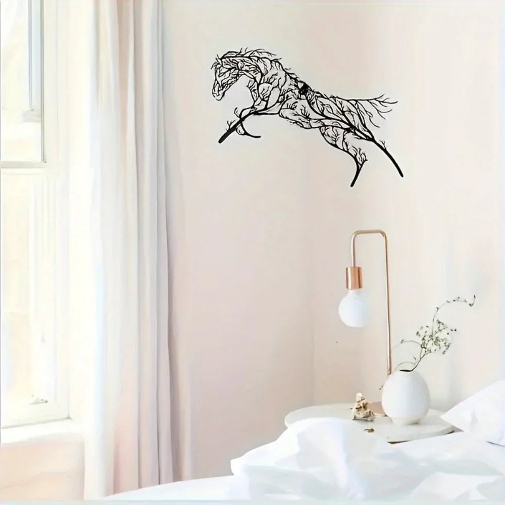 Vintage Black Horse Iron Wall Art, angled view - House Of Avana