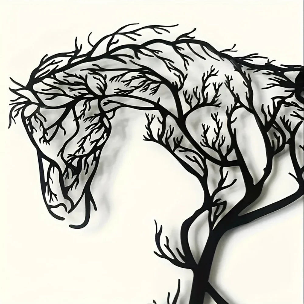 Vintage Black Horse Iron Wall Art, detail shot - House Of Avana