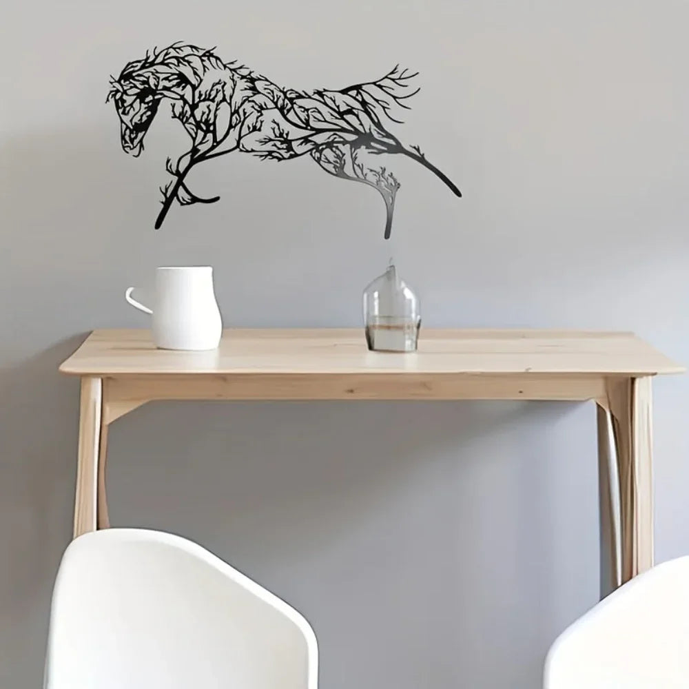 Vintage Black Horse Iron Wall Art, side view - House Of Avana