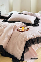 Black Lace Stripe Pastel Bedding Set / Pink Ever Lasting