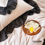 Black Lace Stripe Pastel Bedding Set / Pink Ever Lasting