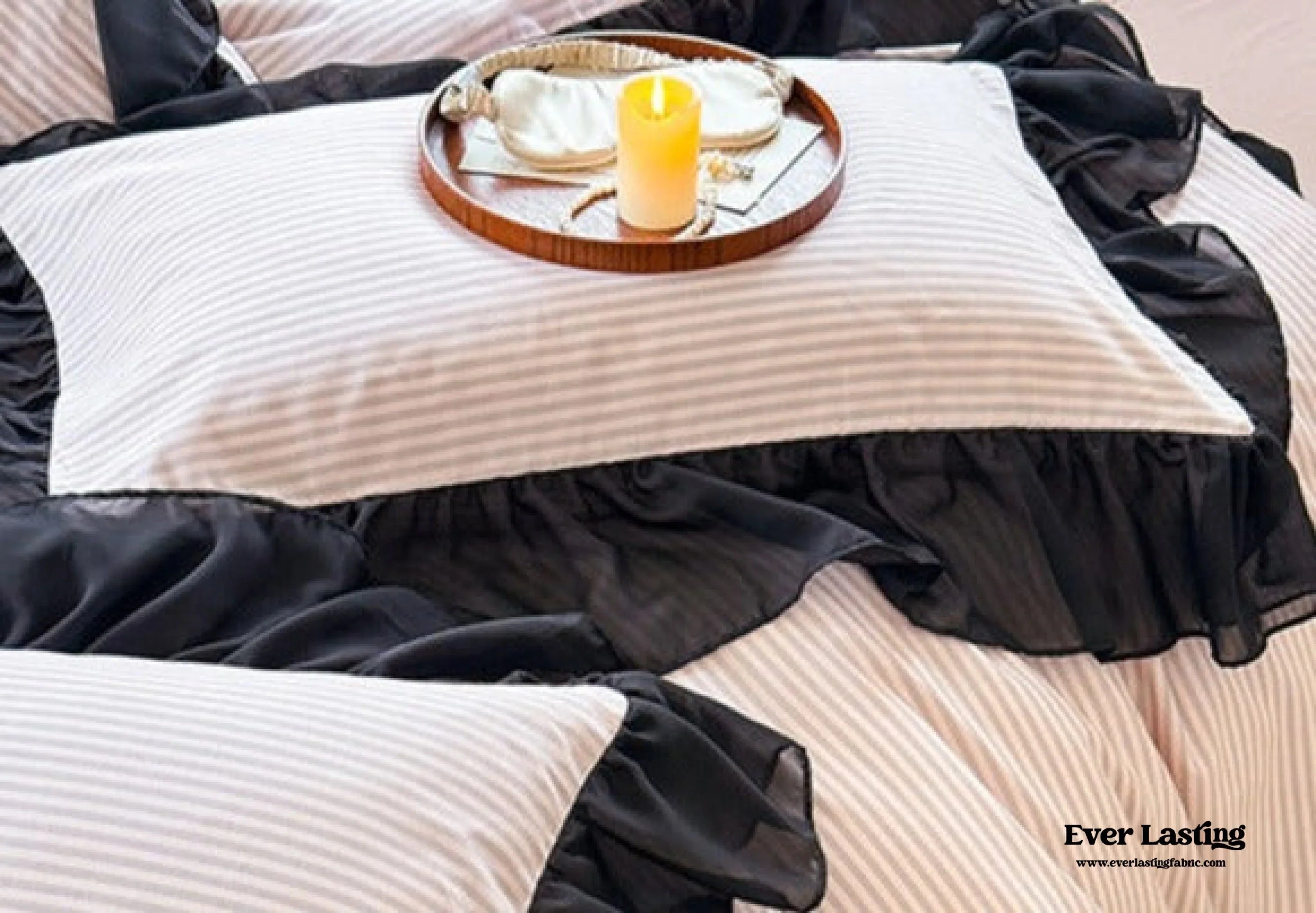 Black Lace Stripe Pastel Bedding Set / Pink Ever Lasting
