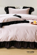 Black Lace Stripe Pastel Bedding Set / Pink Ever Lasting