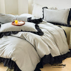 Black Lace Stripe Pastel Bedding Set / Pink Ever Lasting
