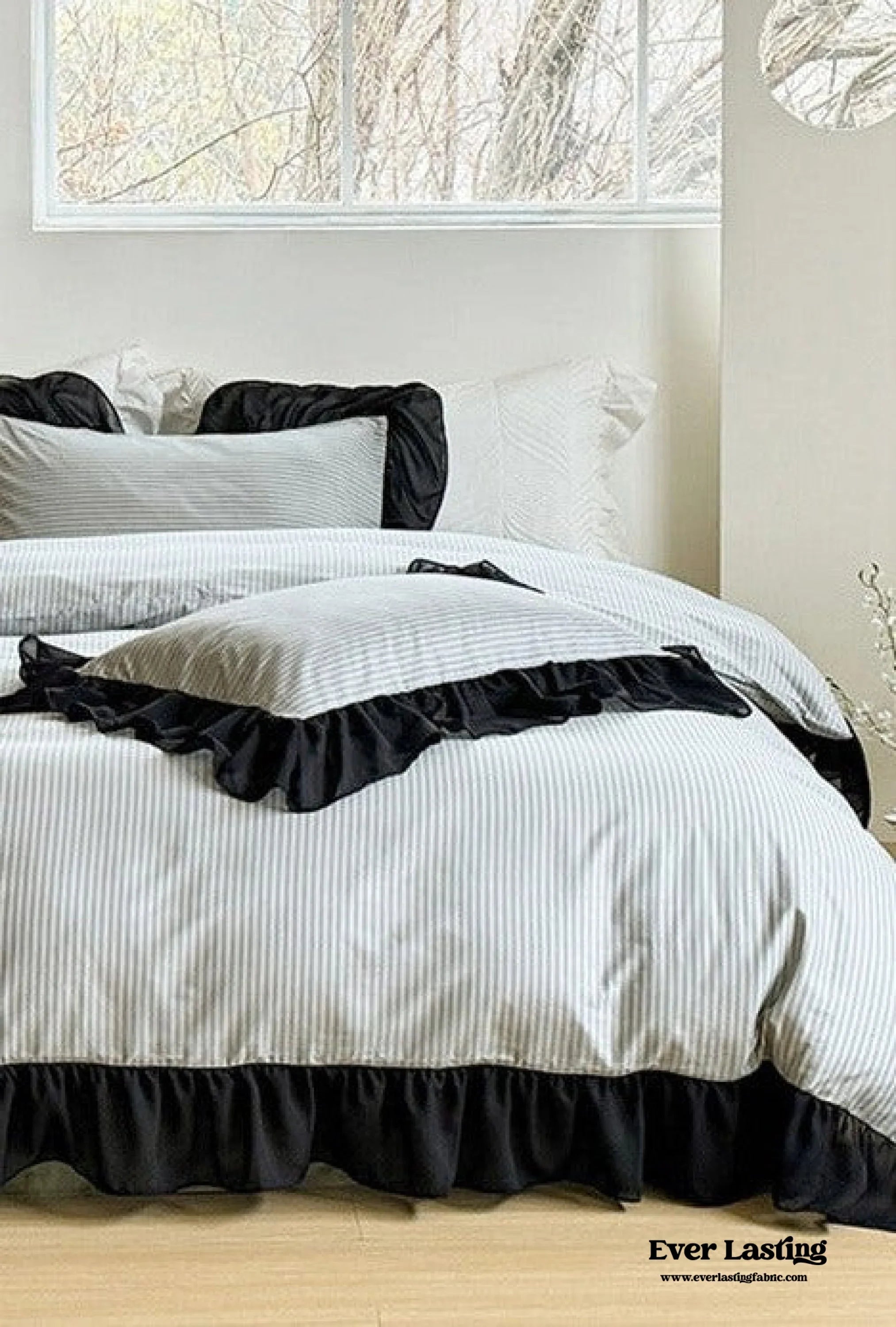 Black Lace Stripe Pastel Bedding Set / Pink Ever Lasting