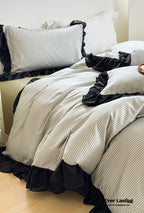 Black Lace Stripe Pastel Bedding Set / Pink Ever Lasting