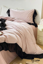 Black Lace Stripe Pastel Bedding Set / Pink Ever Lasting