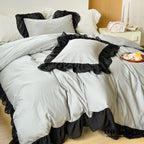 Black Lace Stripe Pastel Bedding Set / Pink Ever Lasting