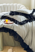 Black Lace Stripe Pastel Bedding Set / Pink Ever Lasting