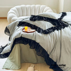 Black Lace Stripe Pastel Bedding Set / Pink Ever Lasting