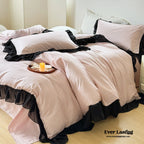 Black Lace Stripe Pastel Bedding Set / Pink Ever Lasting
