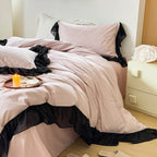 Black Lace Stripe Pastel Bedding Set / Pink Ever Lasting