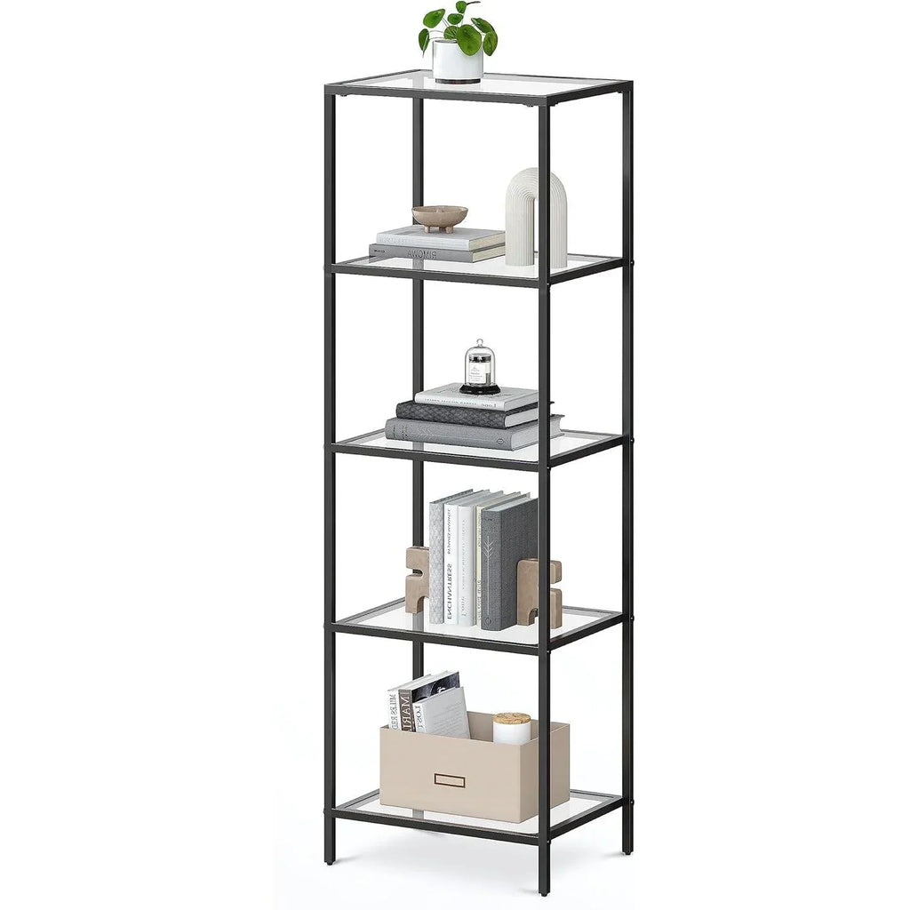 Black Metal Frame Glass Shelf Bookcase 4-Shelves Shelving Unit – House ...