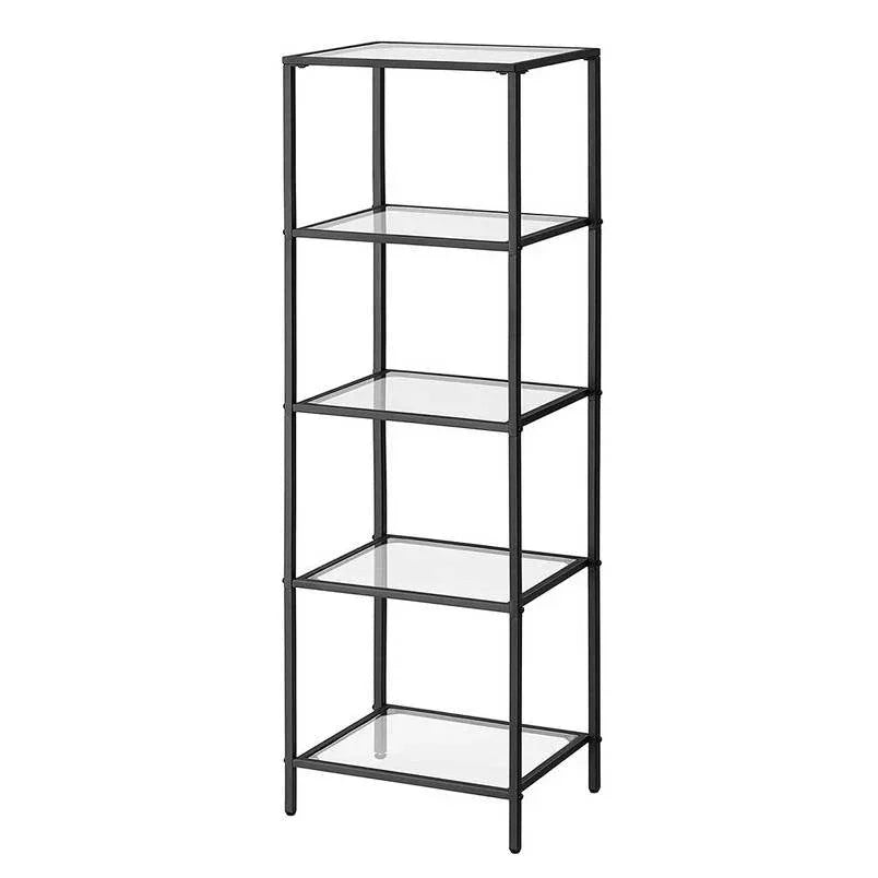 Black Metal Frame Glass Shelf Bookcase 4-Shelves Shelving Unit – House ...