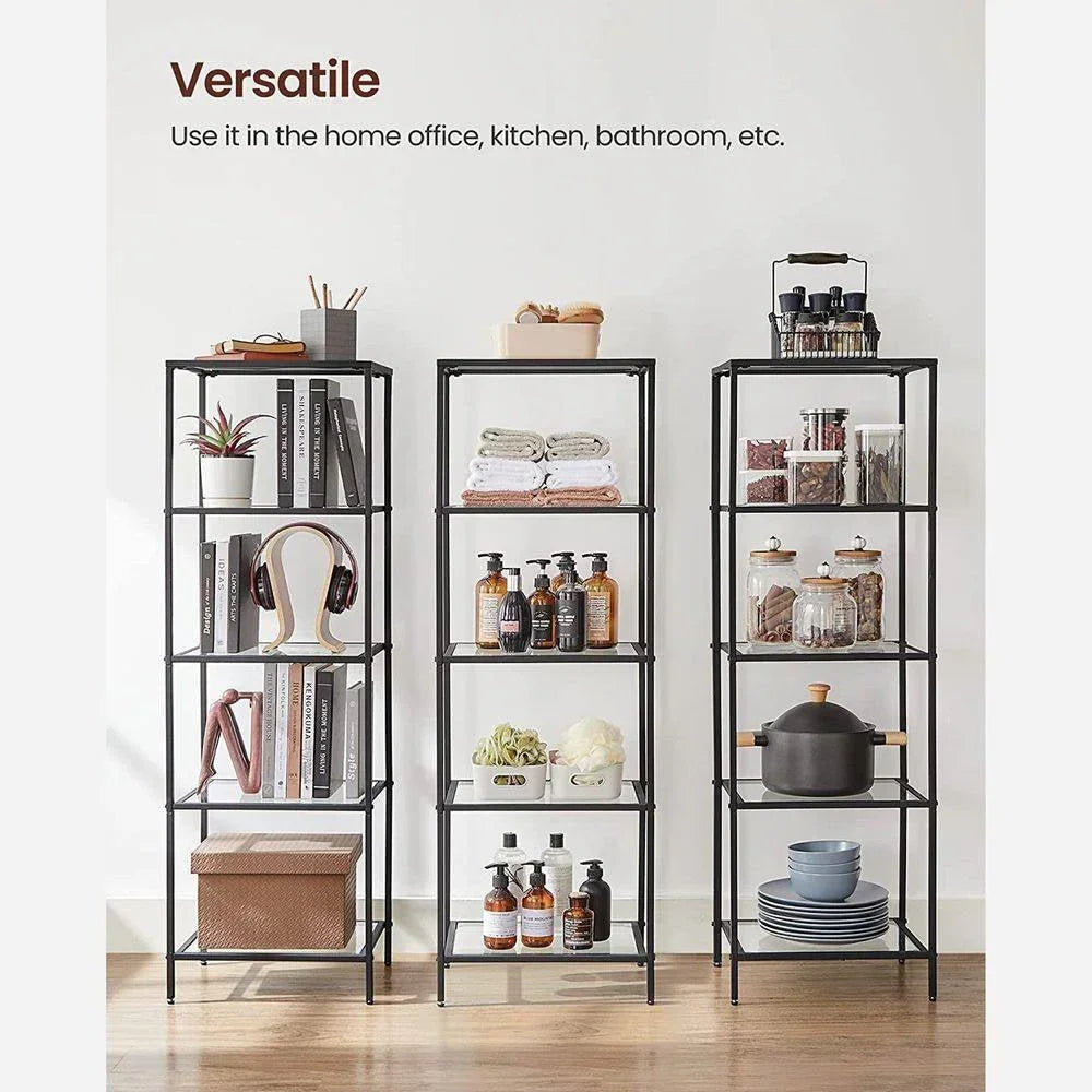 Black Metal Frame Glass Shelf Bookcase 4-Shelves Shelving Unit – House ...