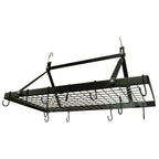 Black Metal Rectangular Pot Rack with 12 Hanging Hooks - Holds up to 40 lbs.