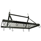 Black Metal Rectangular Pot Rack with 12 Hanging Hooks - Holds up to 40 lbs.