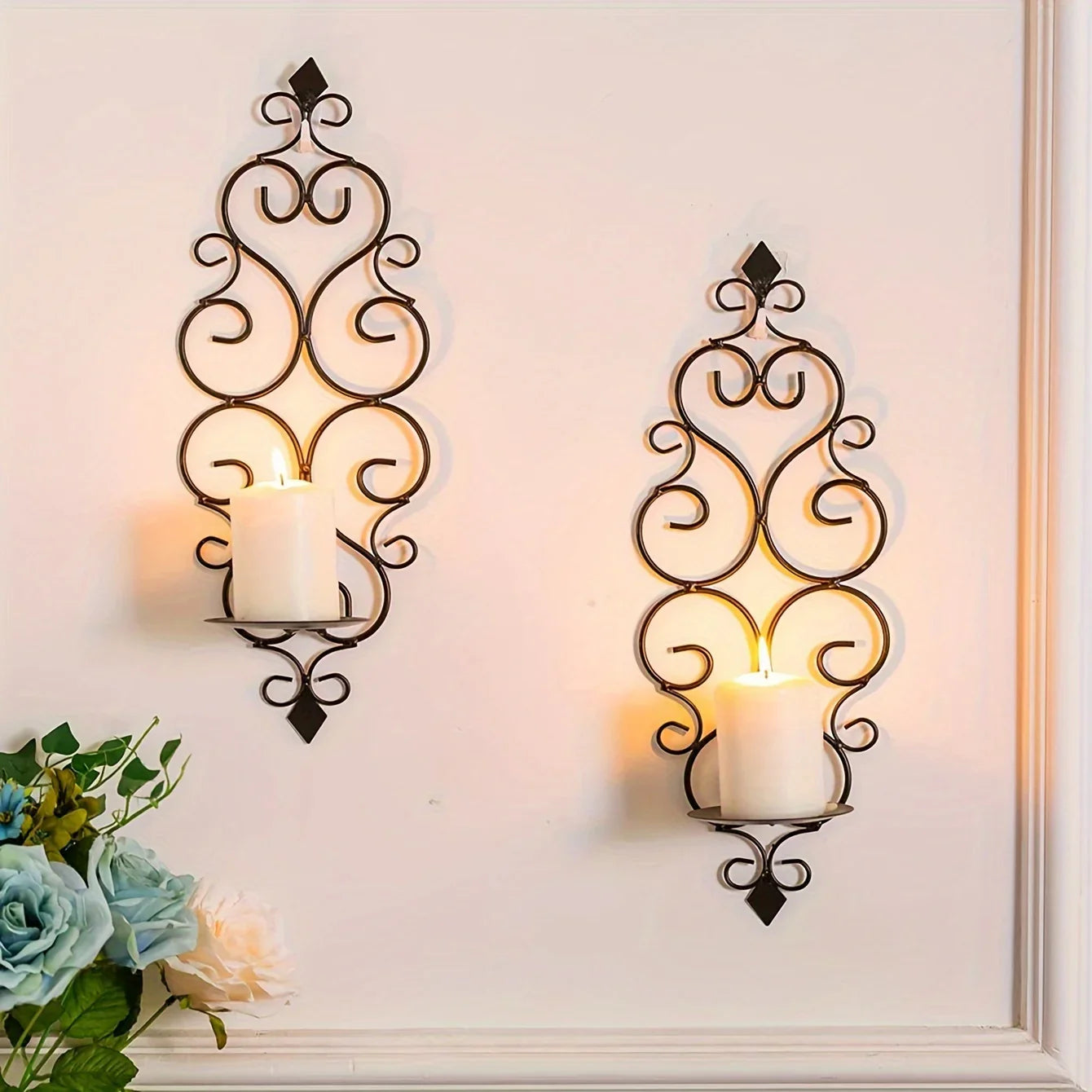Wall Sconce - Hanging Metal Black Set, front view - House Of Avana