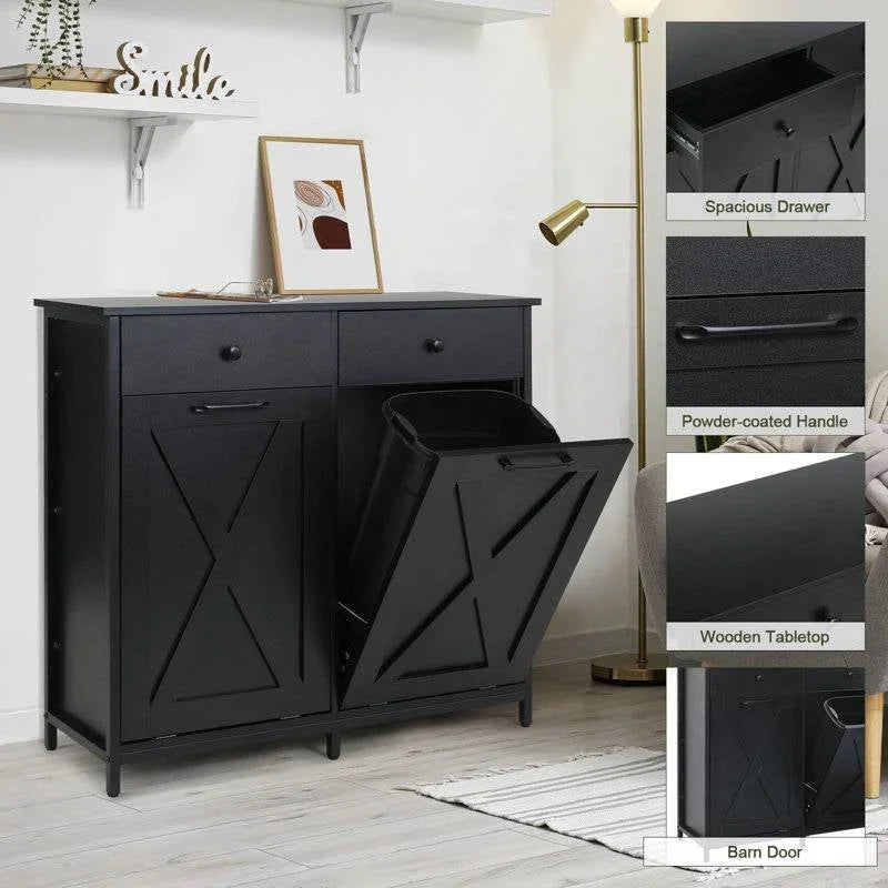 Black Multipurpose 2 Drawer / 2 Tilt Out 10gL Kitchen Laundry Trash/Recycle Storage