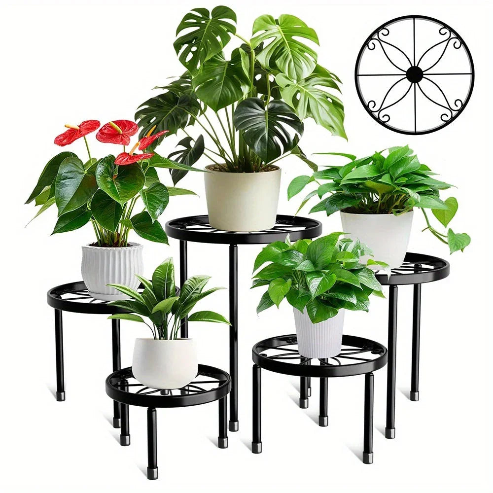 Metal Plant Stands, S Black Iron Planter Holders, Rustproof, Supports Up to 110lb, front view - House Of Avana