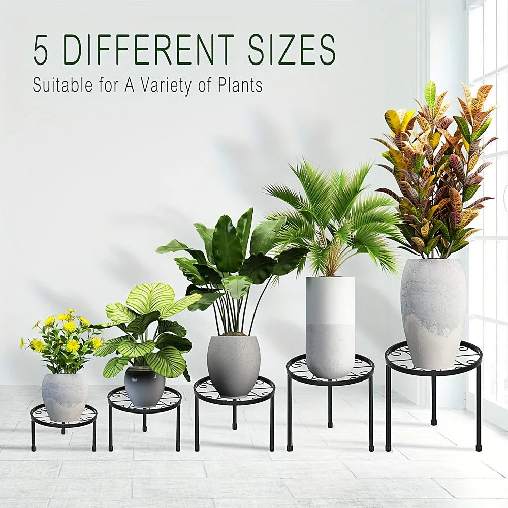 Metal Plant Stands, S Black Iron Planter Holders, Rustproof, Supports Up to 110lb, side view - House Of Avana