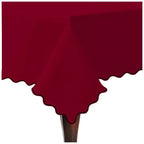 Scallop Embroidery Sateen Cotton Solid Table Cloth - Burgundy PushpLinen