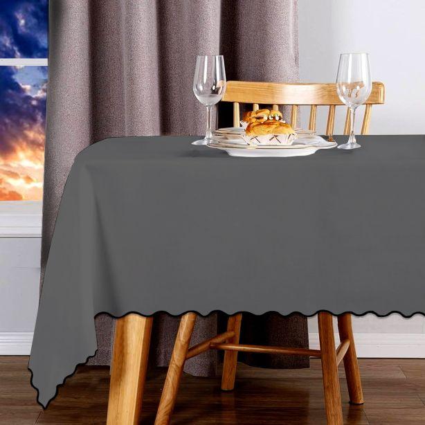 Scallop Embroidery Sateen Cotton Solid Table Cloth - Dark Grey PushpLinen