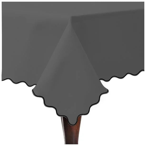Scallop Embroidery Sateen Cotton Solid Table Cloth - Dark Grey PushpLinen