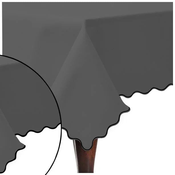 Scallop Embroidery Sateen Cotton Solid Table Cloth - Dark Grey PushpLinen