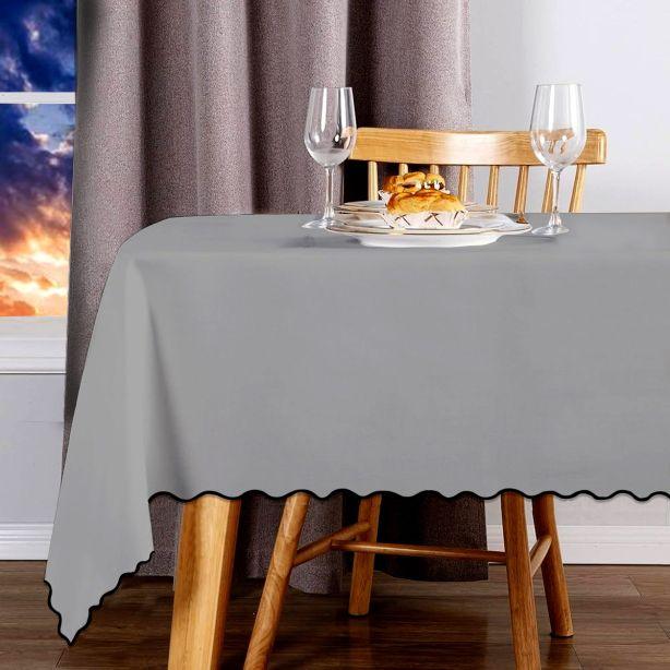 Scallop Embroidery Sateen Cotton Solid Table Cloth - Light Grey PushpLinen