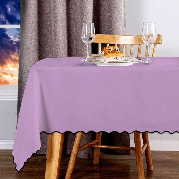 Scallop Embroidery Sateen Cotton Solid Table Cloth - Lilac PushpLinen