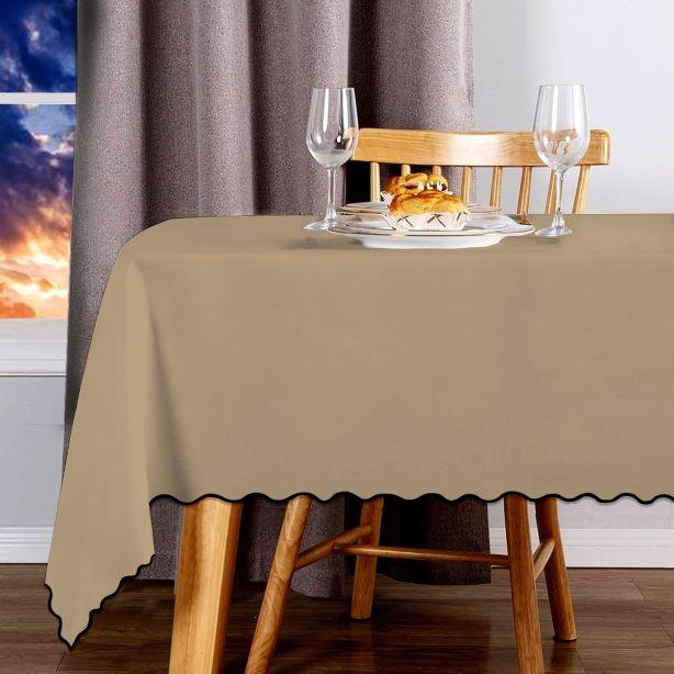 Scallop Embroidery Sateen Cotton Solid Table Cloth - Taupe PushpLinen