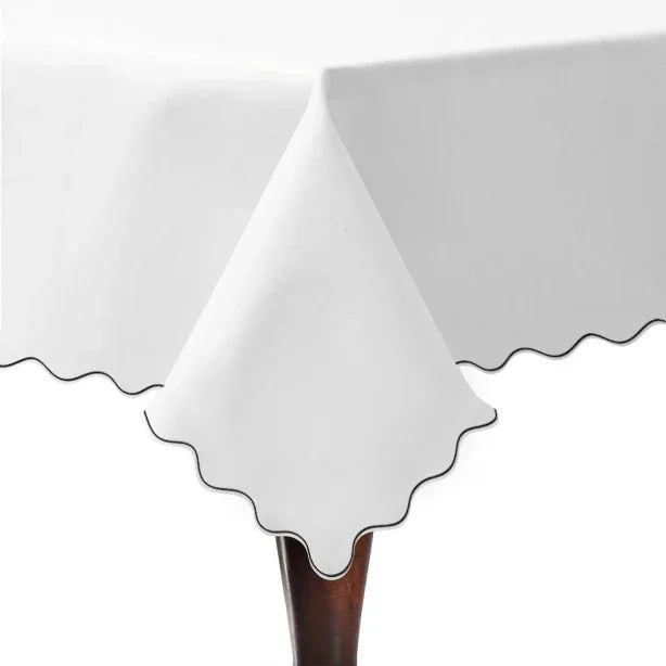 Scallop Embroidery Sateen Poly Cotton Solid Table Cloth PushpLinen