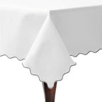 Scallop Embroidery Sateen Poly Cotton Solid Table Cloth PushpLinen