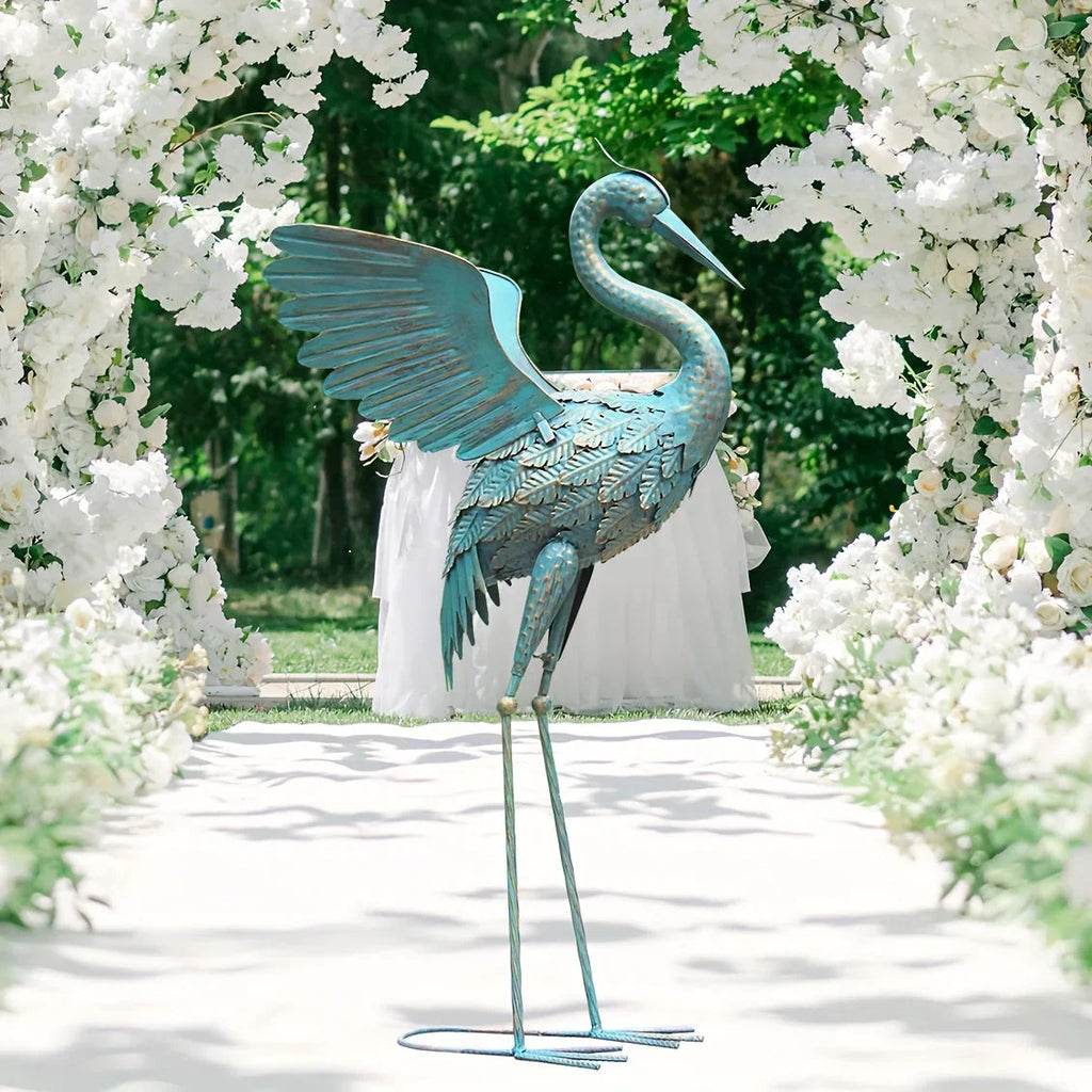 Garden Sculpture - Modern Black Crane Statue, angled view - House Of Avana